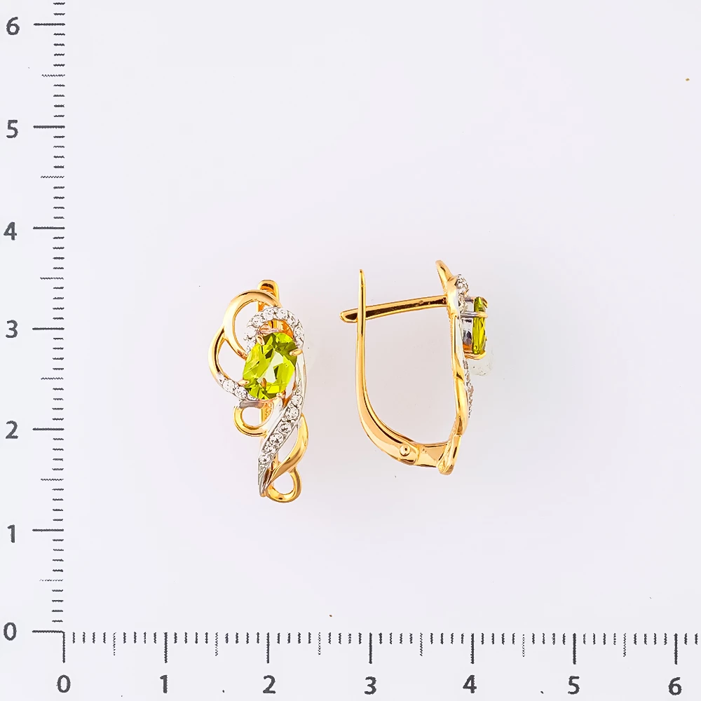 Серьги с хризолитом из красного золота 585 пробы