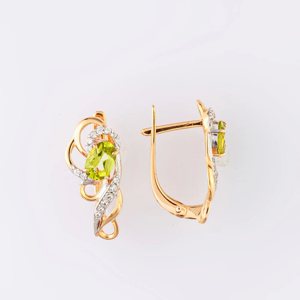 Серьги с хризолитом из красного золота 585 пробы