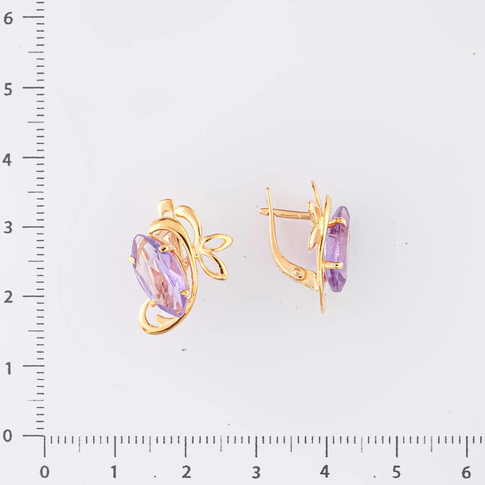 Серьги с аметистом из красного золота 585 пробы