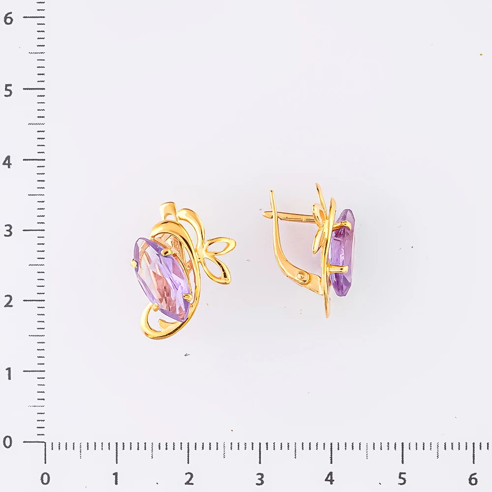 Серьги с аметистом из красного золота 585 пробы