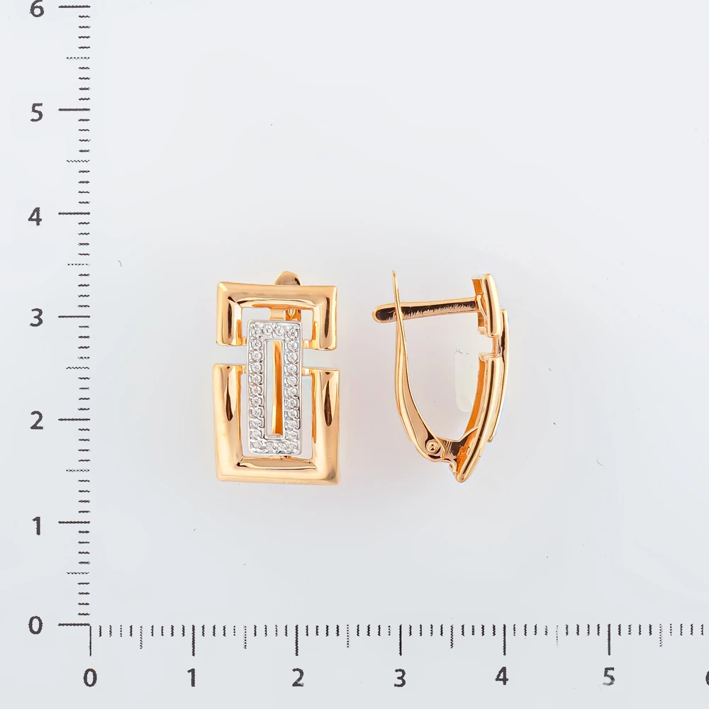 Серьги с фианитом из красного золота 585 пробы