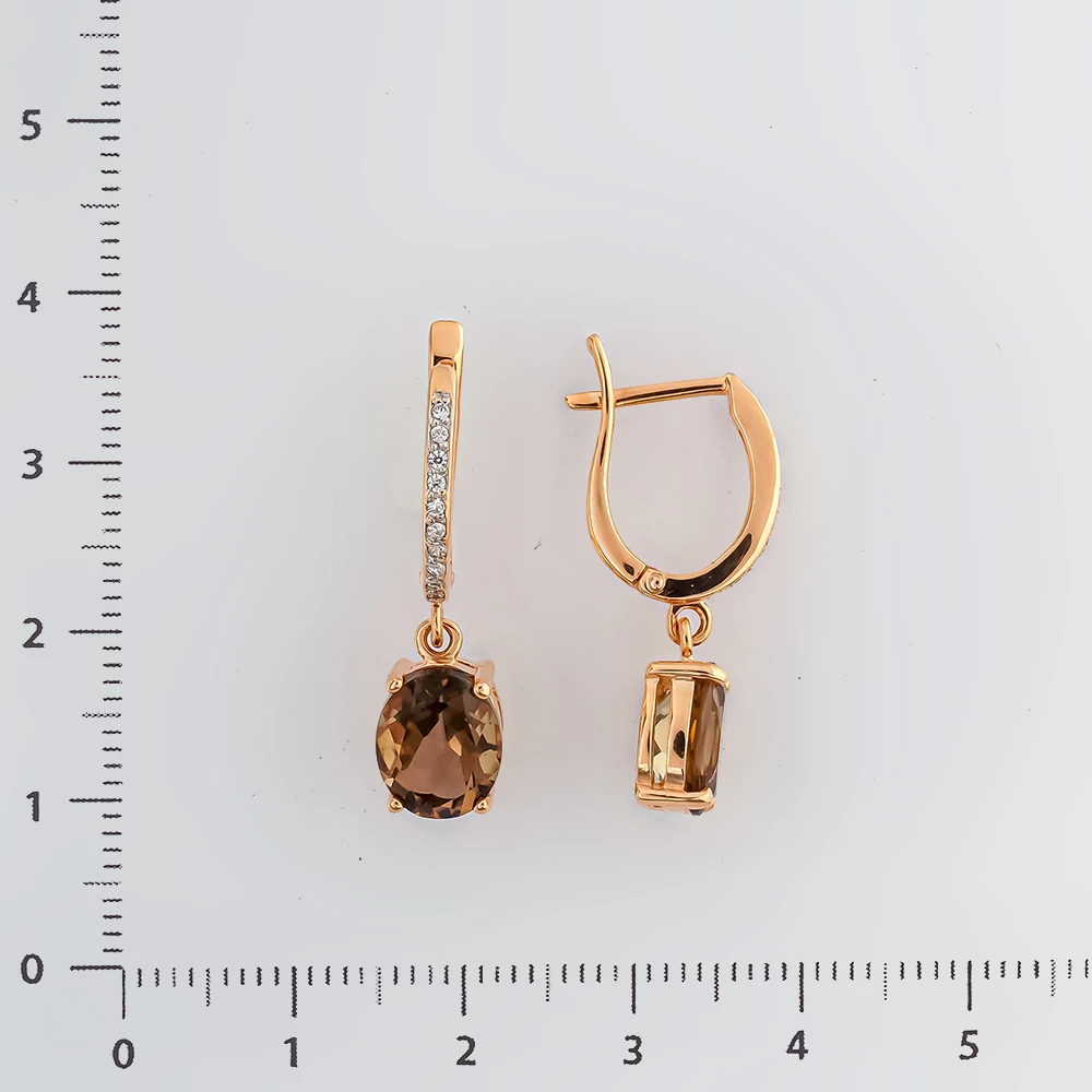 Серьги с раух-топазом из красного золота 585 пробы