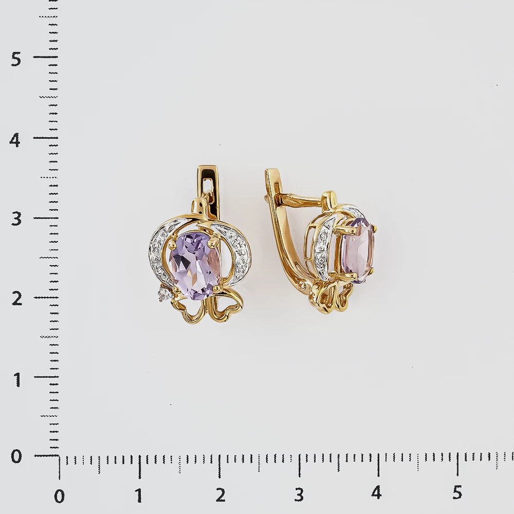 Серьги с аметистом из красного золота 585 пробы