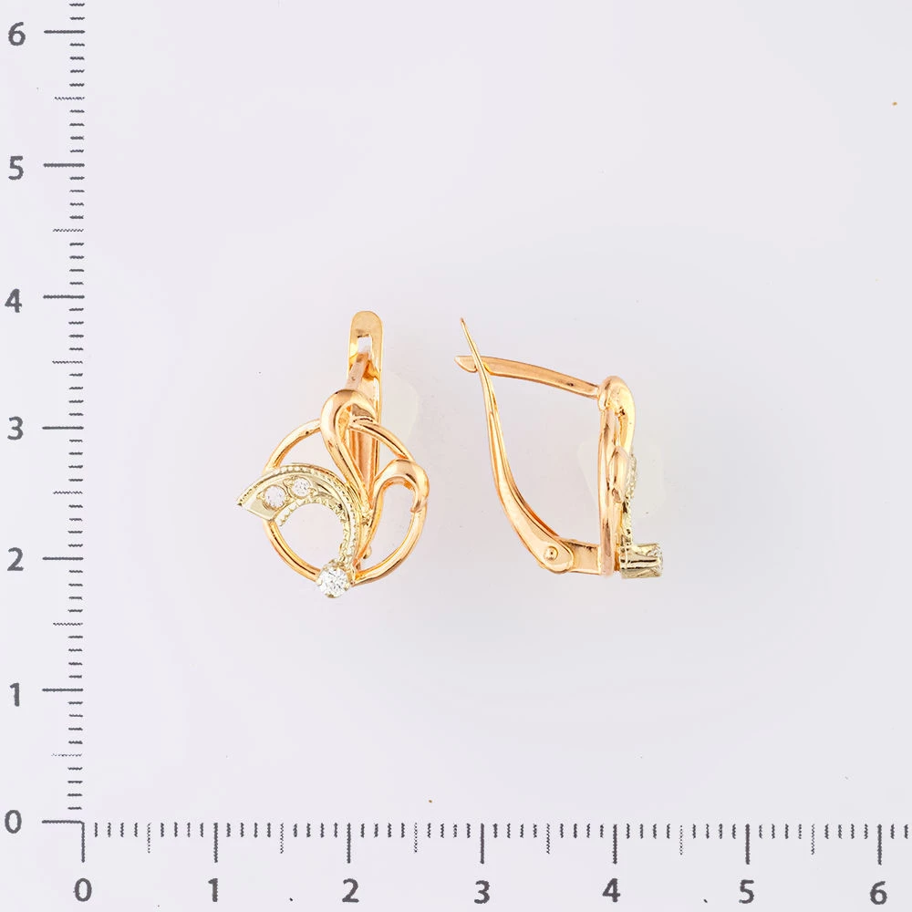Серьги с фианитом из красного золота 585 пробы