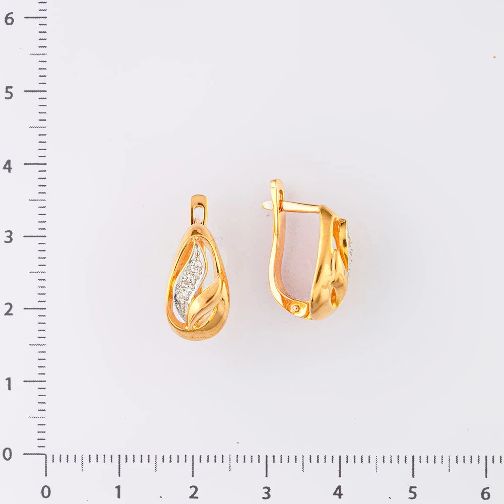 Серьги с фианитом из красного золота 585 пробы