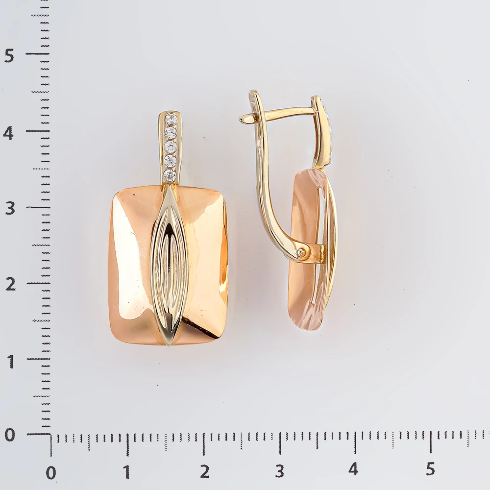 Серьги с фианитом из красного золота 585 пробы