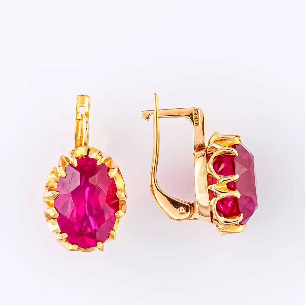 Серьги с фианитом из красного золота 583 пробы