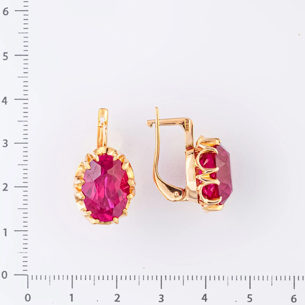 Серьги с фианитом из красного золота 583 пробы