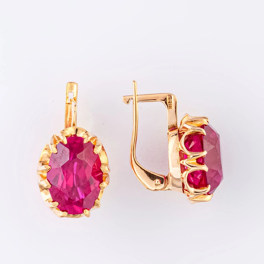 Серьги с фианитом из красного золота 583 пробы
