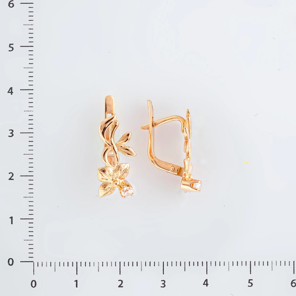 Серьги с фианитом из красного золота 585 пробы