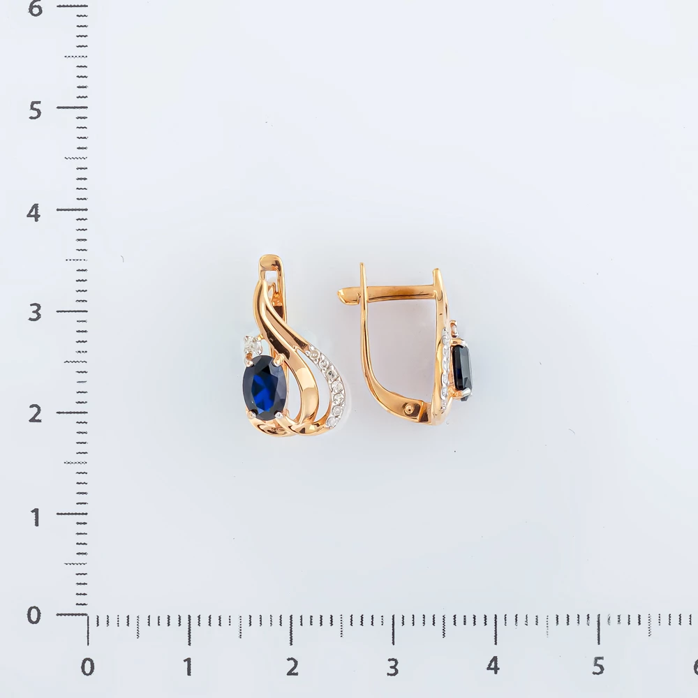 Серьги с сапфиром синтетическим из красного золота 585 пробы