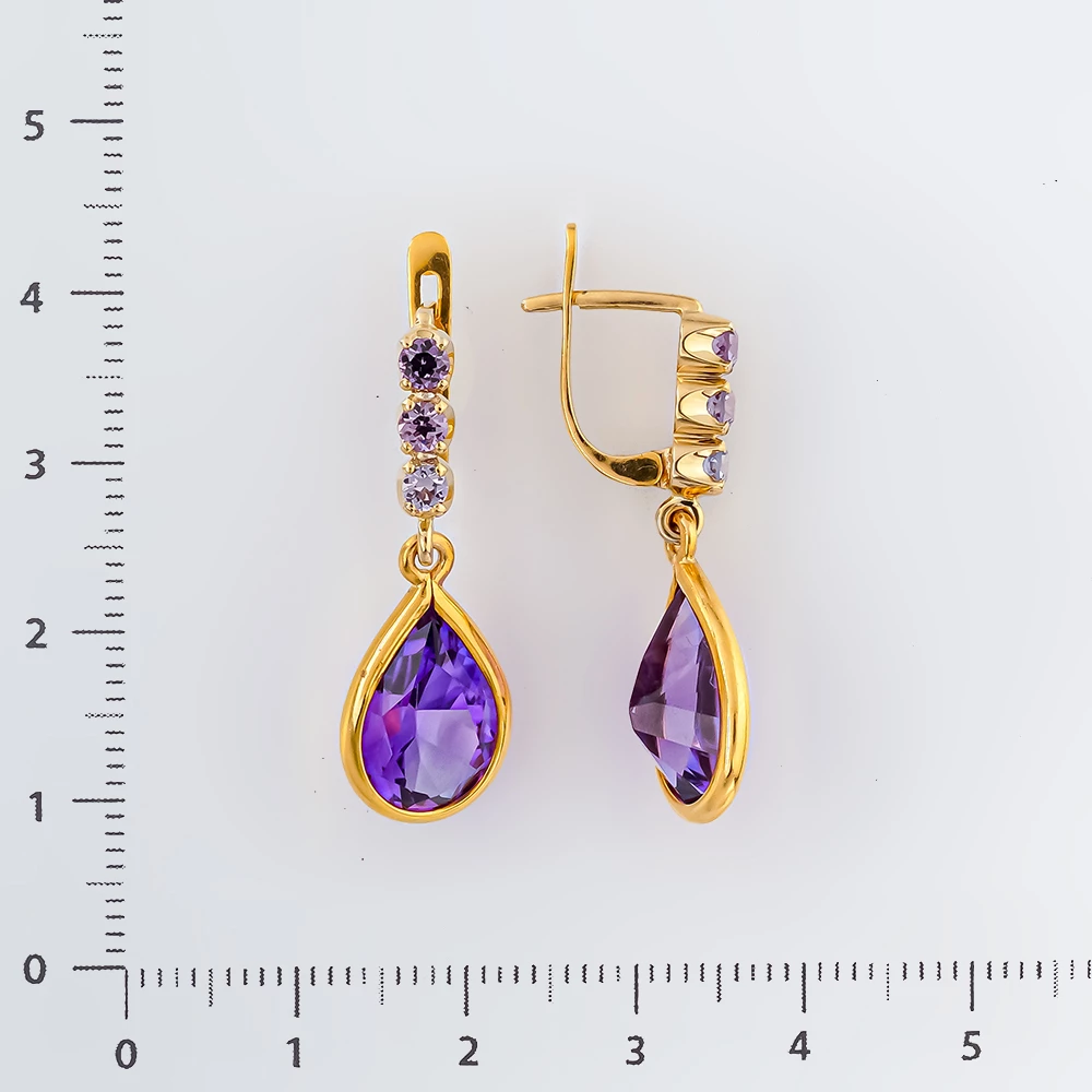 Серьги с аметистом из желтого золота 750 пробы