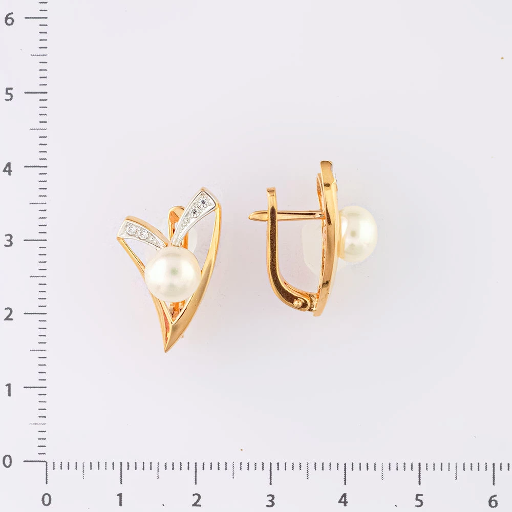 Серьги с культивированным жемчугом из красного золота 585 пробы