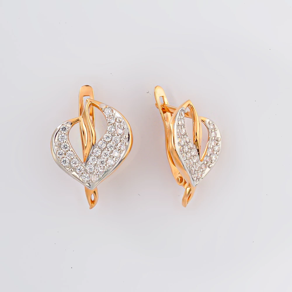 Серьги с фианитом из красного золота 585 пробы