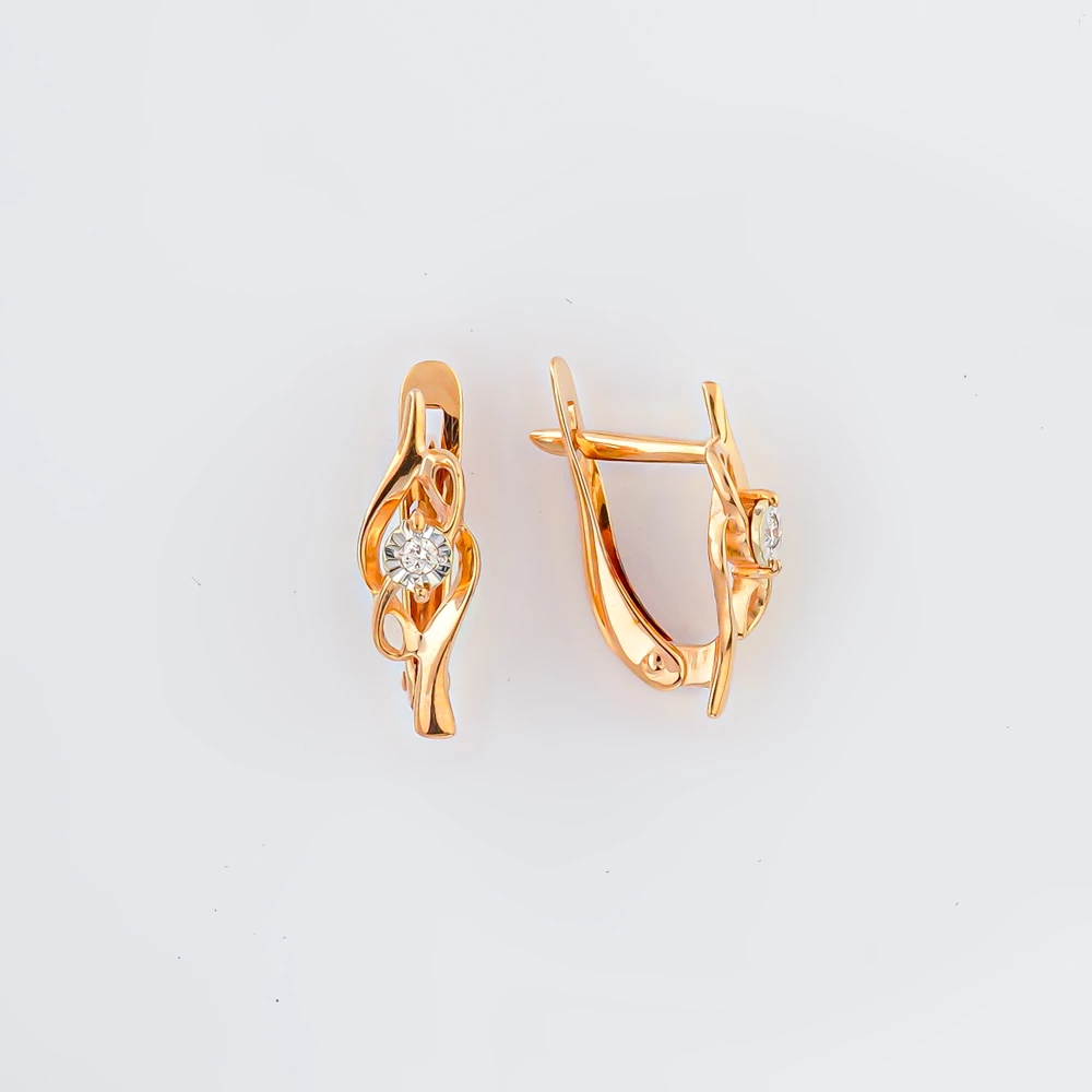 Серьги с бриллиантом из красного золота 585 пробы