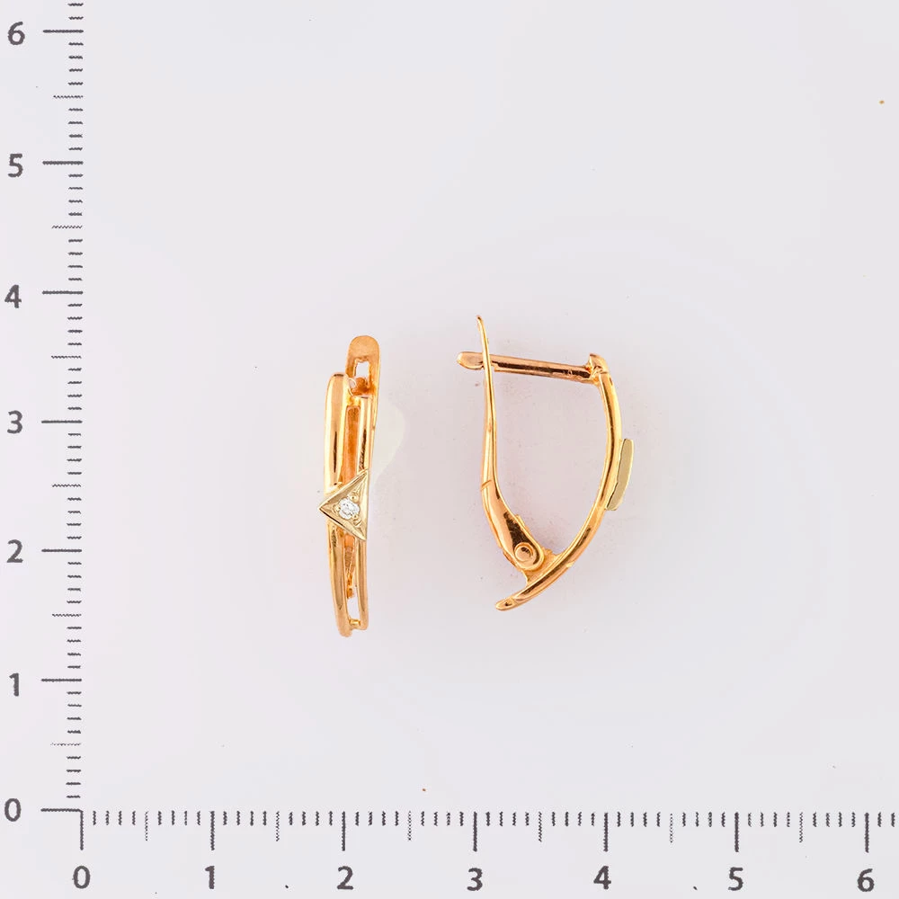 Серьги с фианитом из красного золота 585 пробы