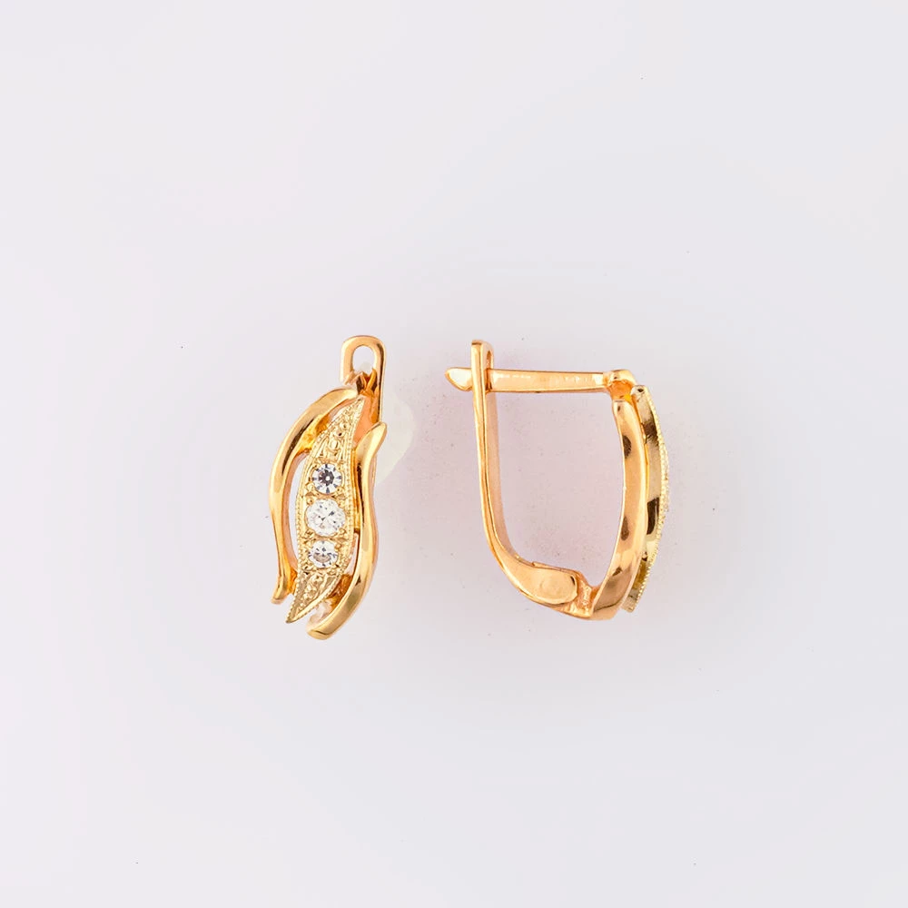 Серьги с фианитом из красного золота 585 пробы