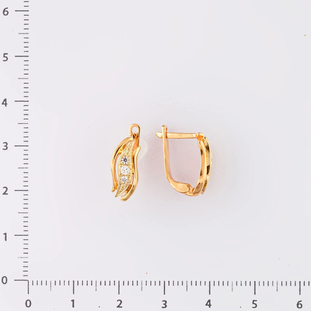 Серьги с фианитом из красного золота 585 пробы