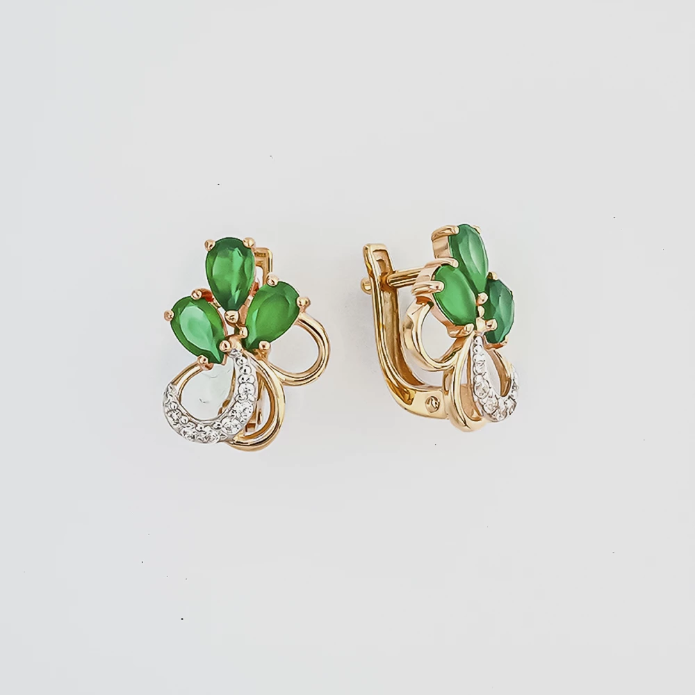 Серьги с агатом из красного золота 585 пробы