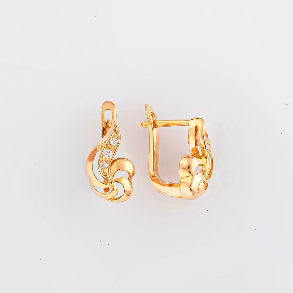 Серьги с фианитом из красного золота 585 пробы