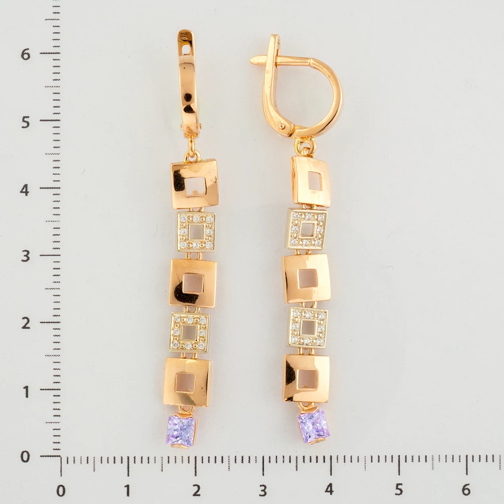 Серьги с фианитом из красного золота 585 пробы