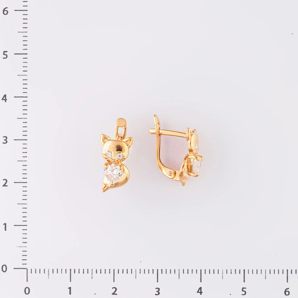 Серьги с фианитом из красного золота 585 пробы
