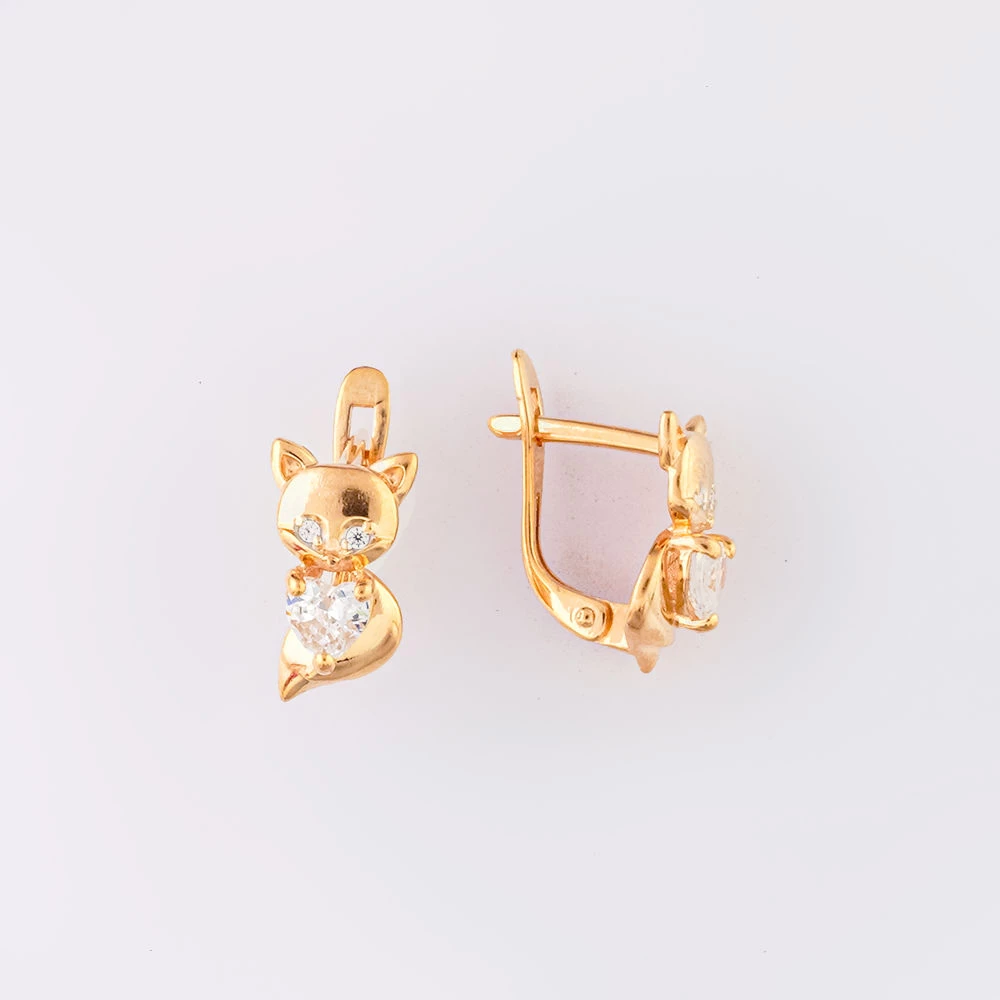 Серьги с фианитом из красного золота 585 пробы