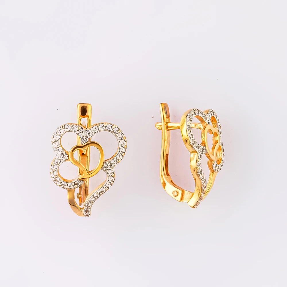 Серьги с фианитом из красного золота 585 пробы