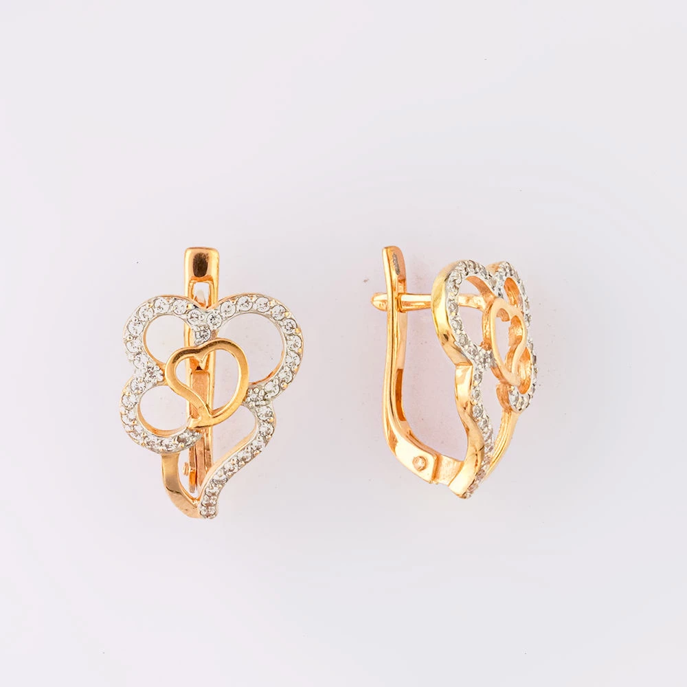 Серьги с фианитом из красного золота 585 пробы