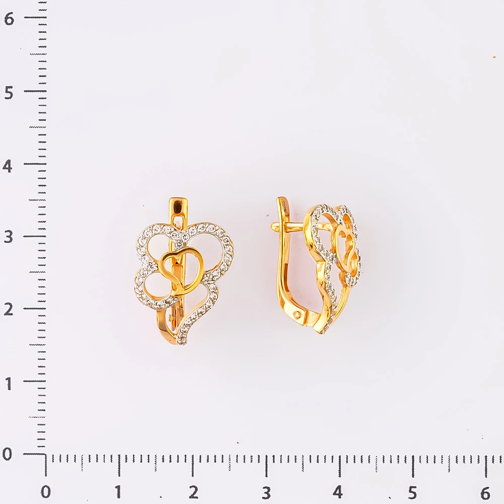 Серьги с фианитом из красного золота 585 пробы