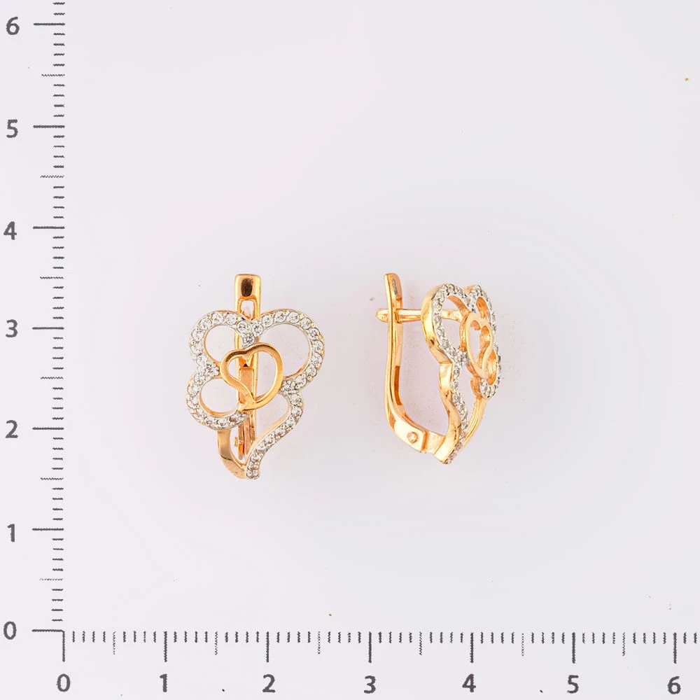 Серьги с фианитом из красного золота 585 пробы