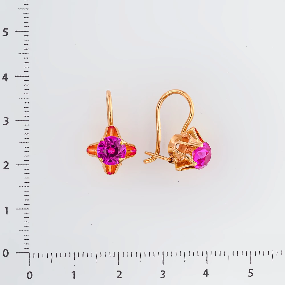 Серьги с фианитом из красного золота 583 пробы
