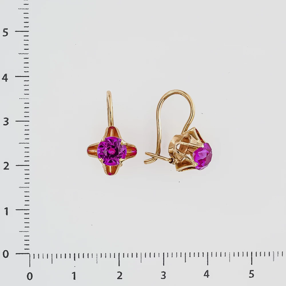 Серьги с фианитом из красного золота 583 пробы