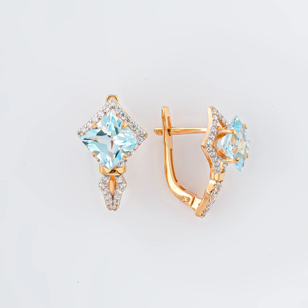Серьги с топазом из красного золота 585 пробы