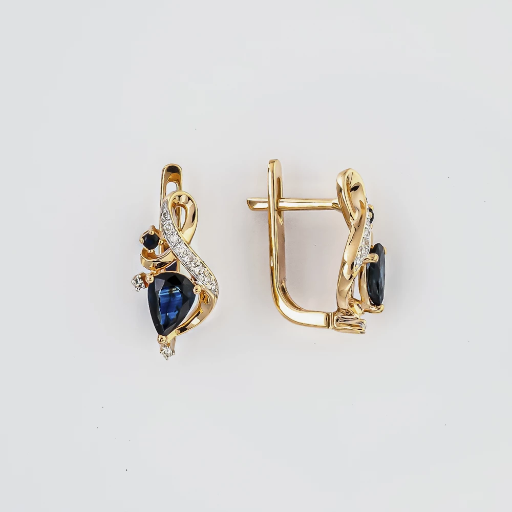 Серьги с сапфиром из красного золота 585 пробы