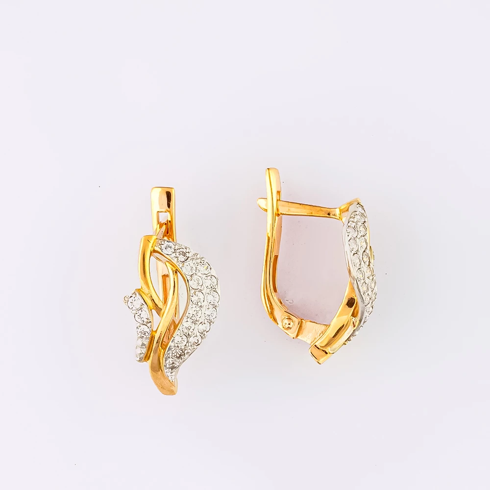 Серьги с фианитом из красного золота 585 пробы