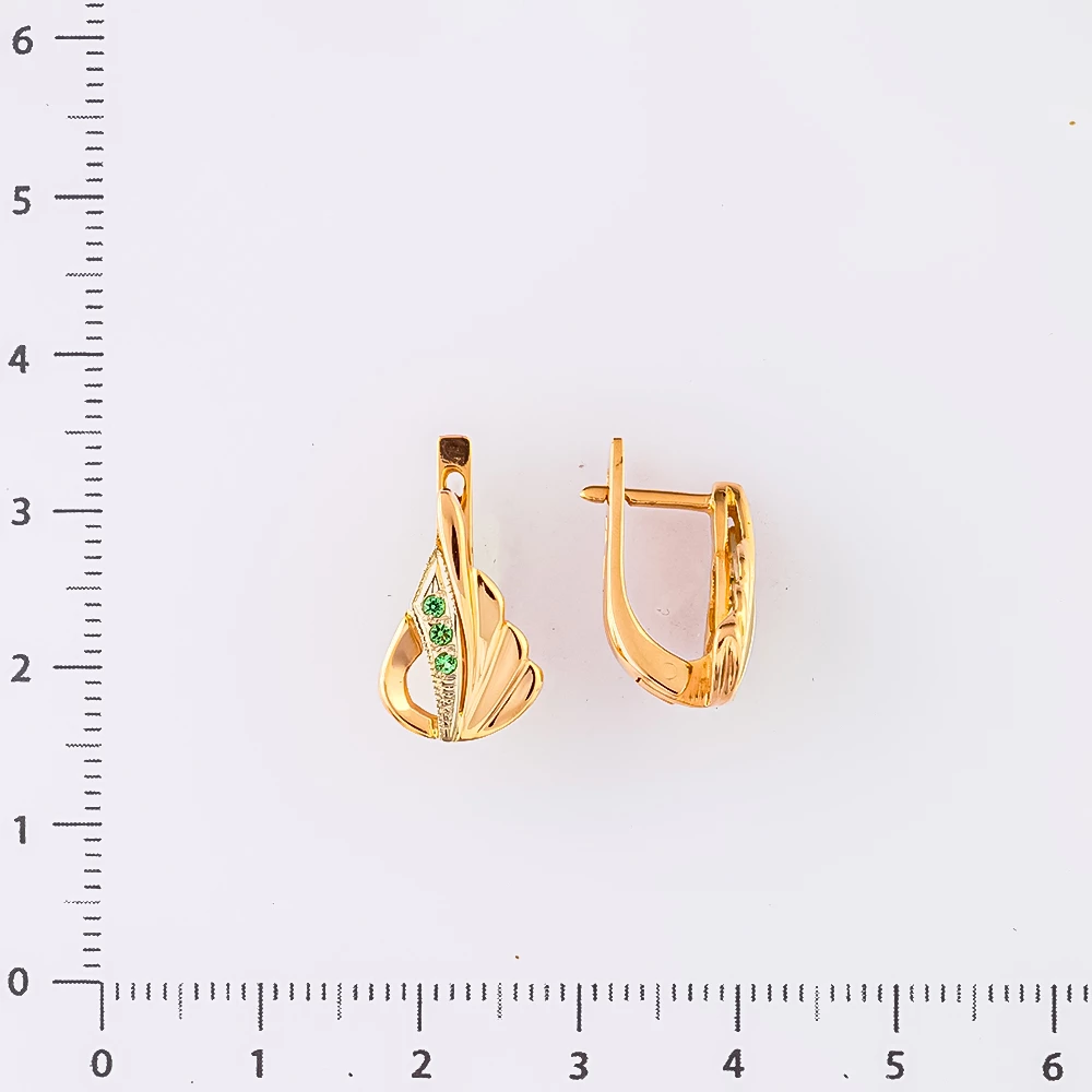 Серьги с фианитом из красного золота 585 пробы