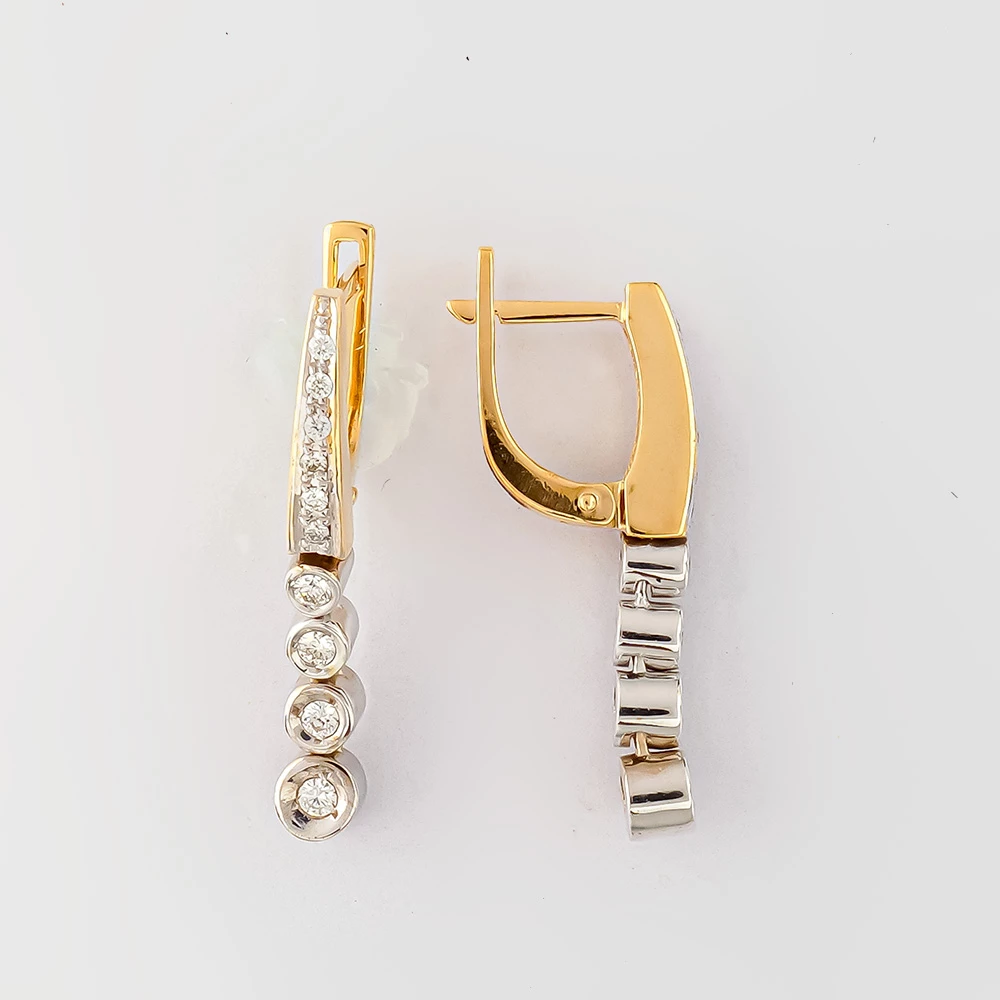 Серьги с бриллиантом из желтого золота 585 пробы