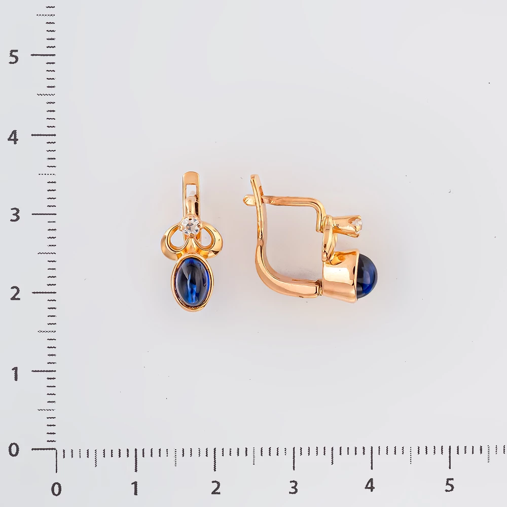 Серьги с сапфиром синтетическим из красного золота 585 пробы