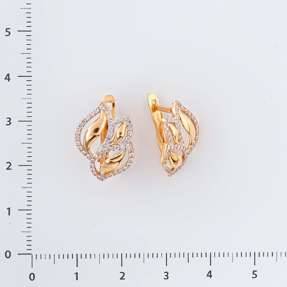 Серьги с фианитом из красного золота 585 пробы