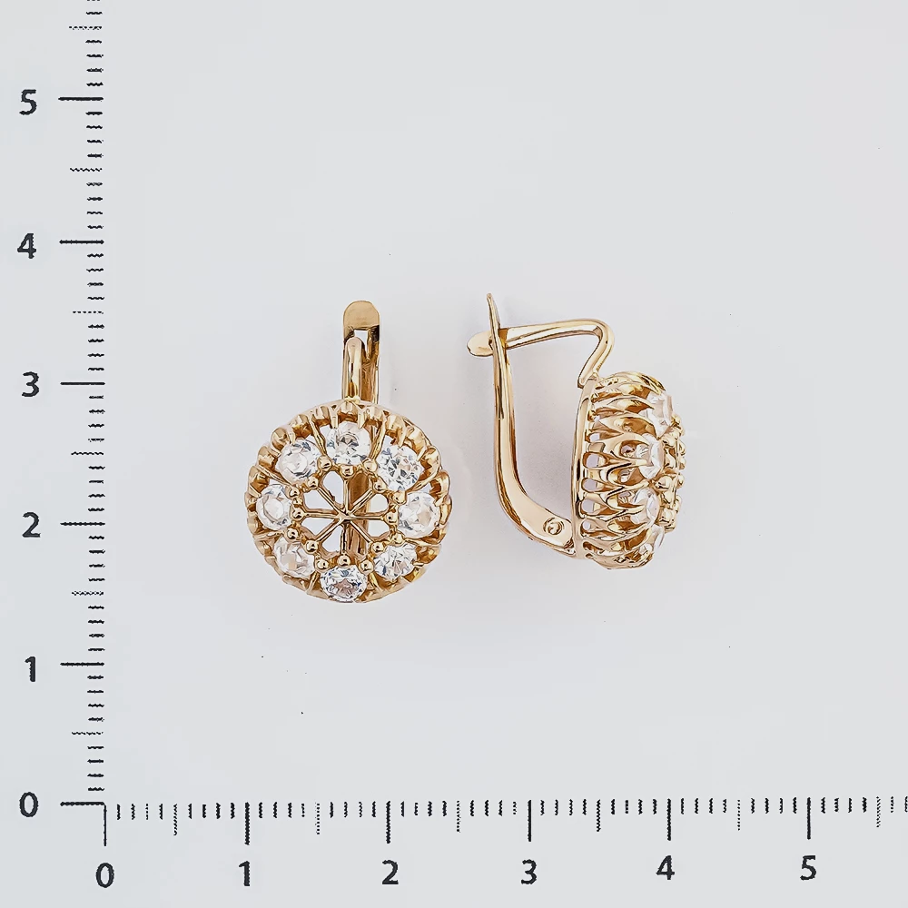 Серьги с фианитом из красного золота 585 пробы