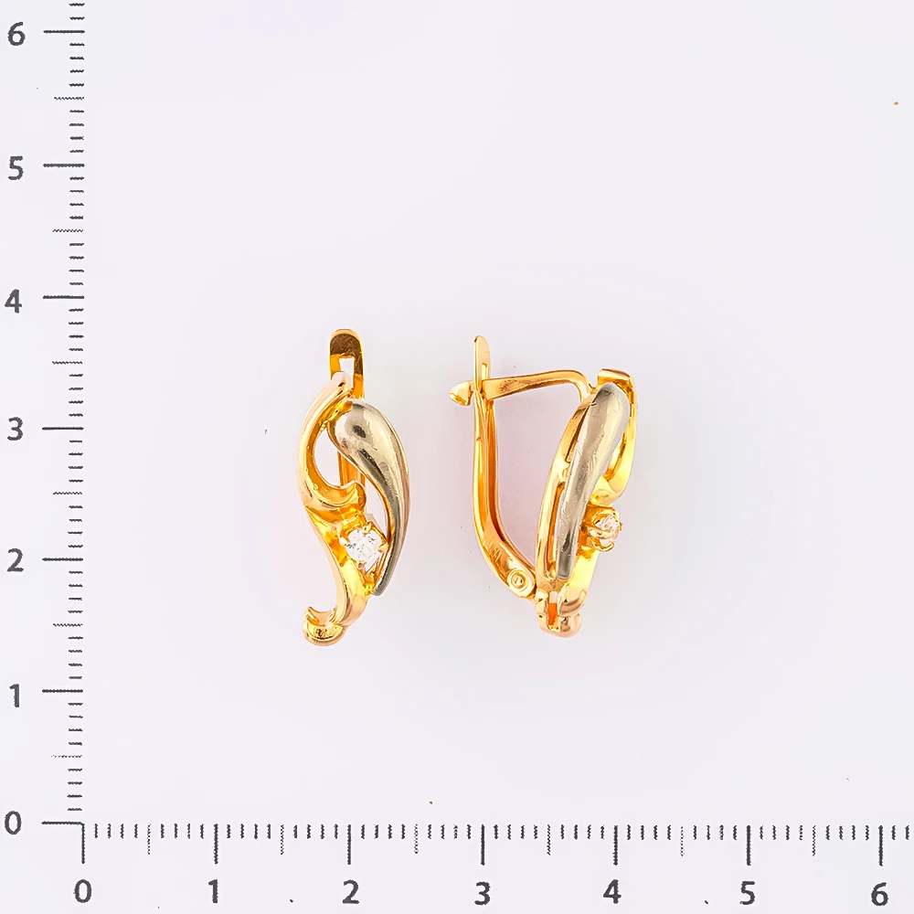 Серьги с фианитом из красного золота 585 пробы