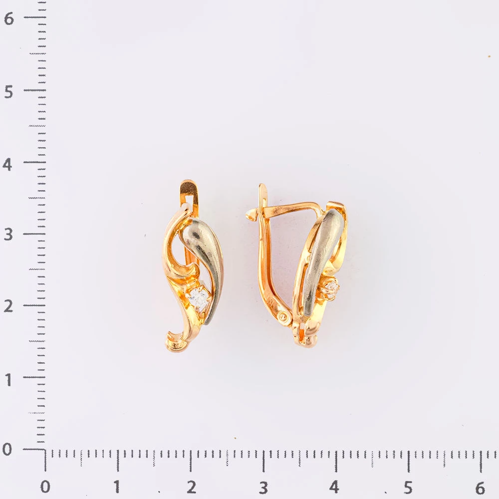 Серьги с фианитом из красного золота 585 пробы