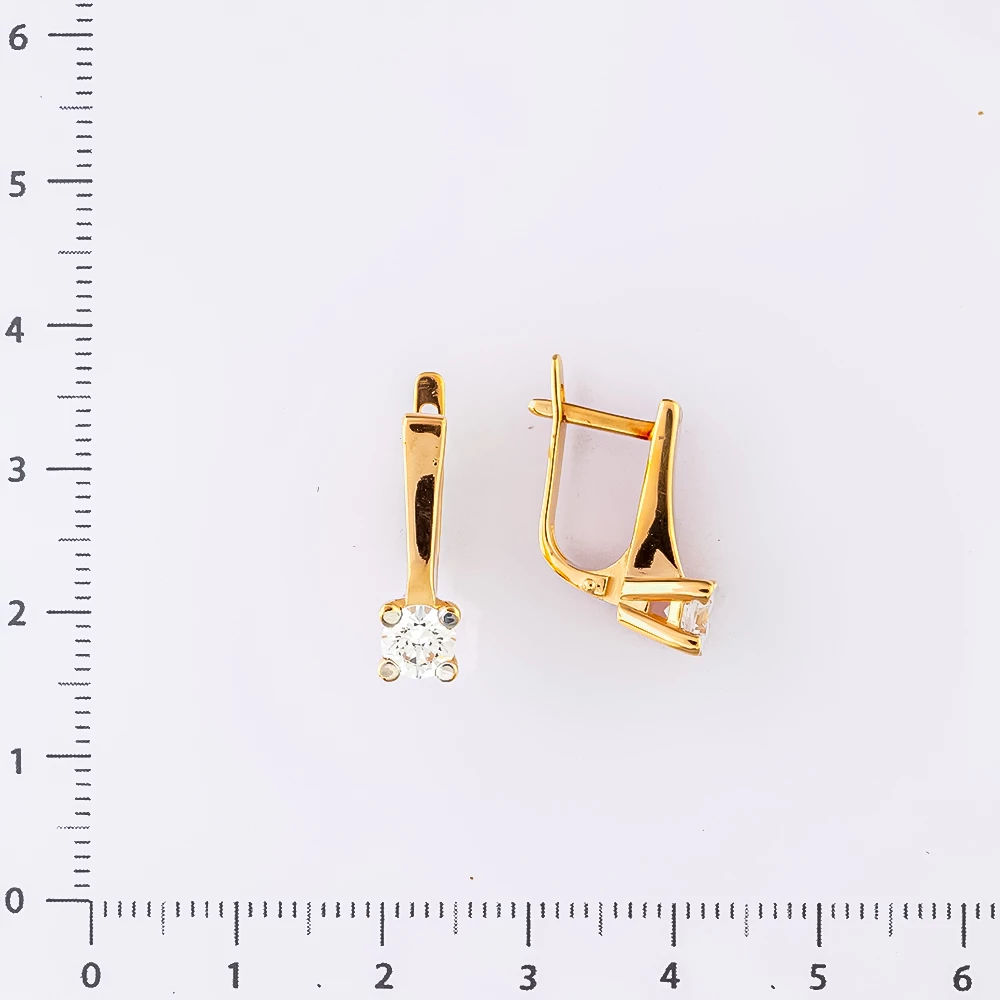 Серьги с фианитом из красного золота 585 пробы