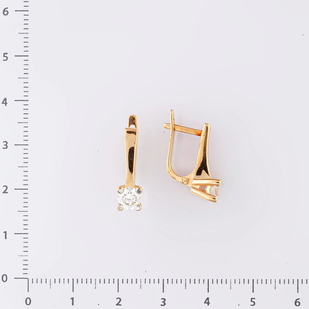 Серьги с фианитом из красного золота 585 пробы