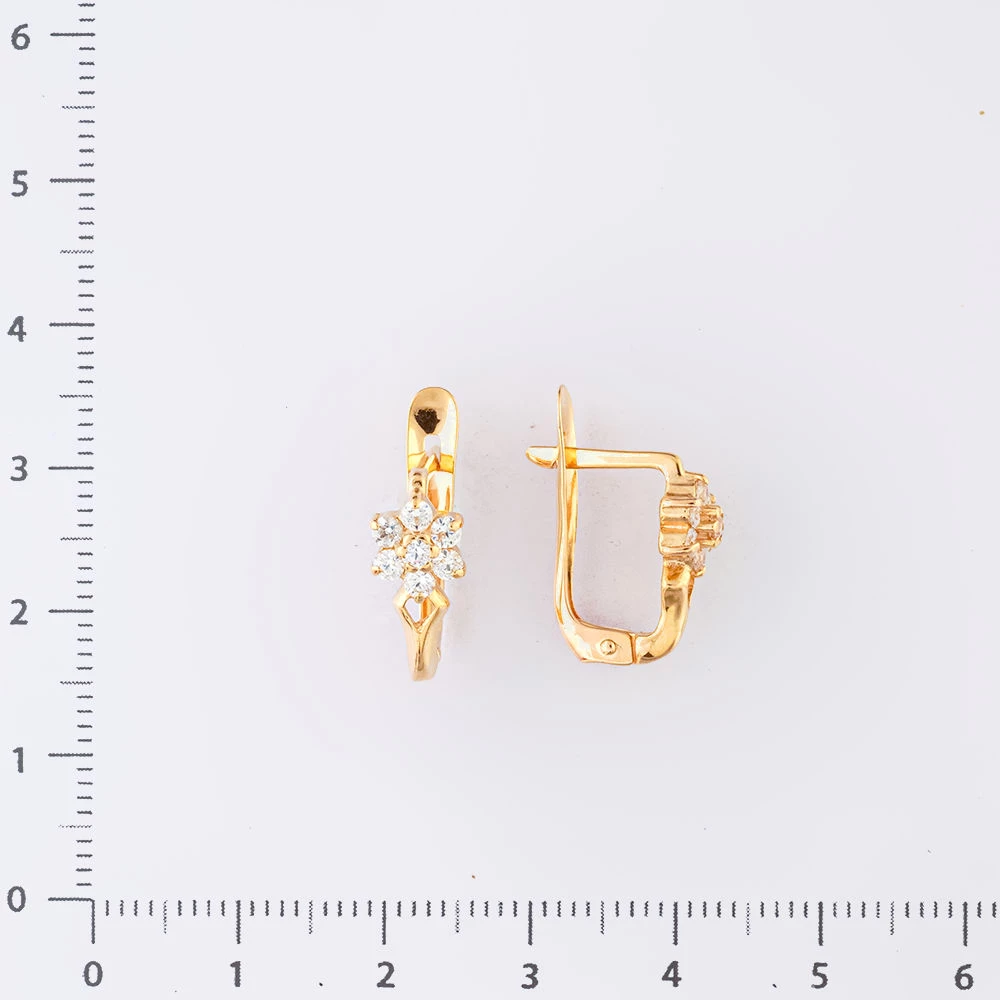 Серьги с фианитом из красного золота 585 пробы