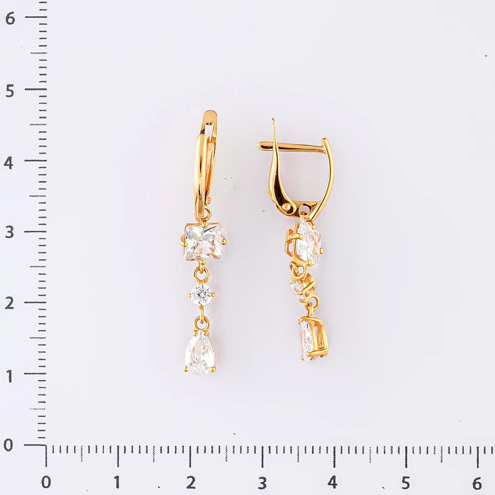 Серьги с фианитом из красного золота 585 пробы