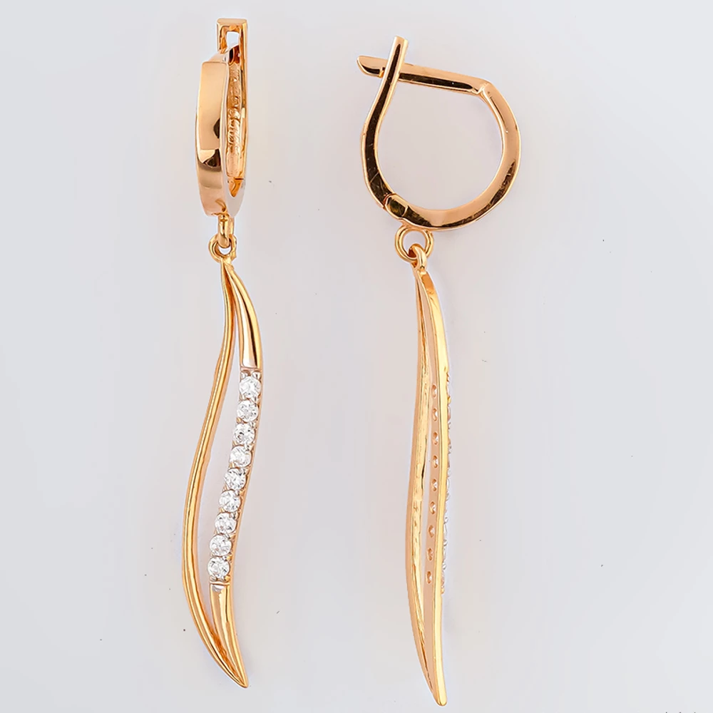 Серьги с фианитом из красного золота 585 пробы