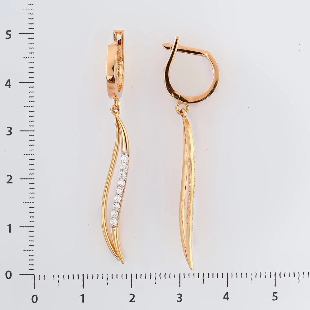 Серьги с фианитом из красного золота 585 пробы