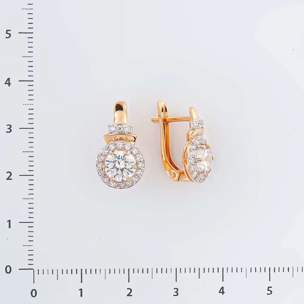 Серьги с фианитом из красного золота 585 пробы